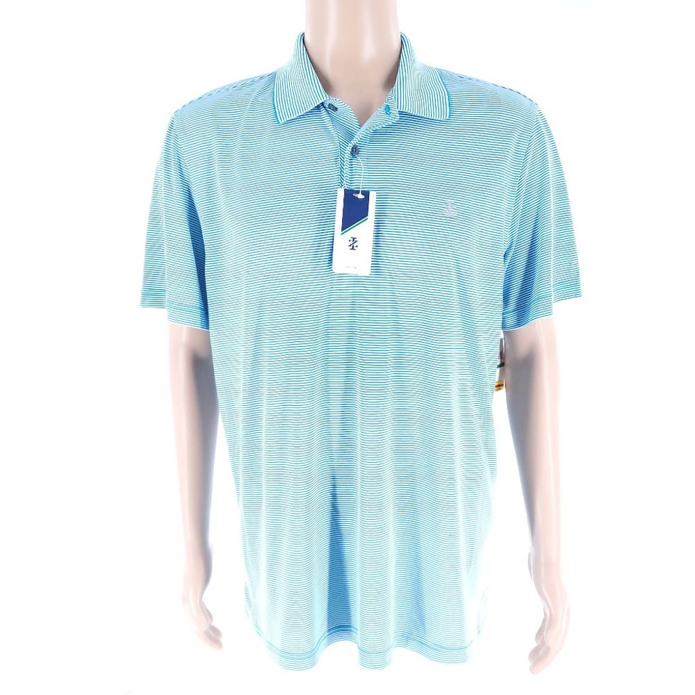 Izod Golf Men Polo Striped Short Sleeves Hawaiian Ocean Blue White Size L - NWT